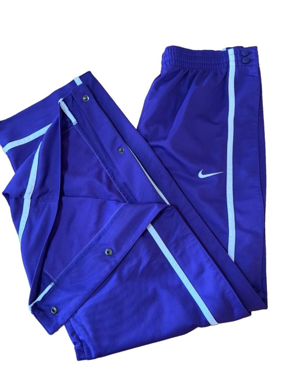 Nike Dri Fit Sweatpants Men L Purple White Stripe Tear Away Side Snap Joggers